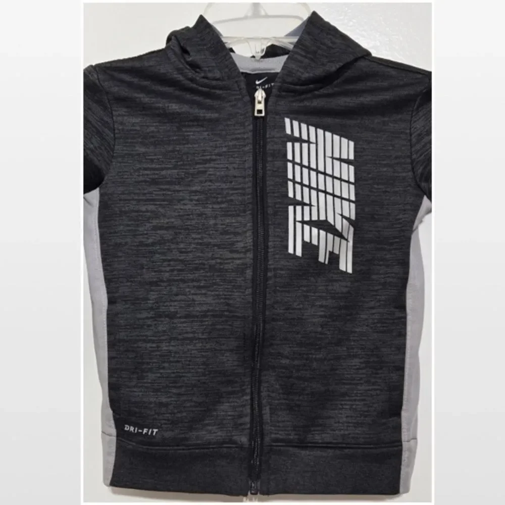 Nike Jacket Kid Boys 4T Track Full Zip Grey Long Sleeve Hoodie Pockets Logo